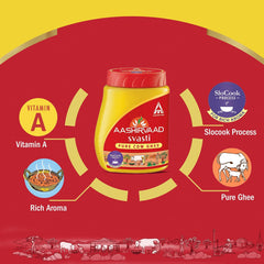 Natural Svasti Desi Cow Ghee By Aashirvaad | Naturally & Healthy Protein Fiber Desi Ghee Perfect For Boost Immunity | (500ml) 16.9 Ounce | Jar Pack