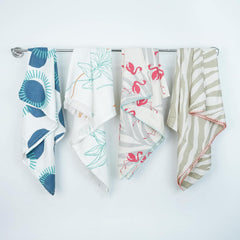 Thirsty Towel Bamboo Bath Towels 960 Gsm | Quick Dry Lightweight Bath Towels Large Size | Pack Of 4 (Tropical Flamingo + Sunlight Bloom + Taupe Tiger & Circles)