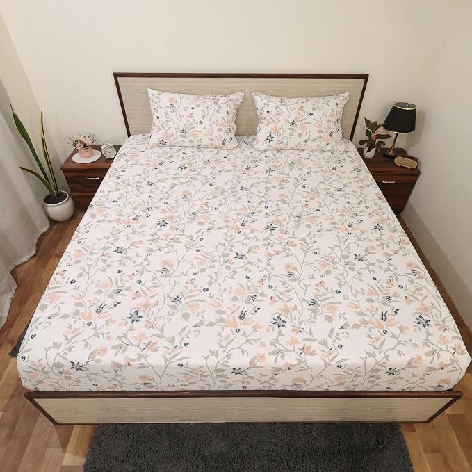 Polyester Single Bedsheet For Single Solid Bed Sheet With 2 Pillow Cover - 68 X 90 Inch, White | 186 Thread Count Breathable & Comfortable Fabric Bedsheet