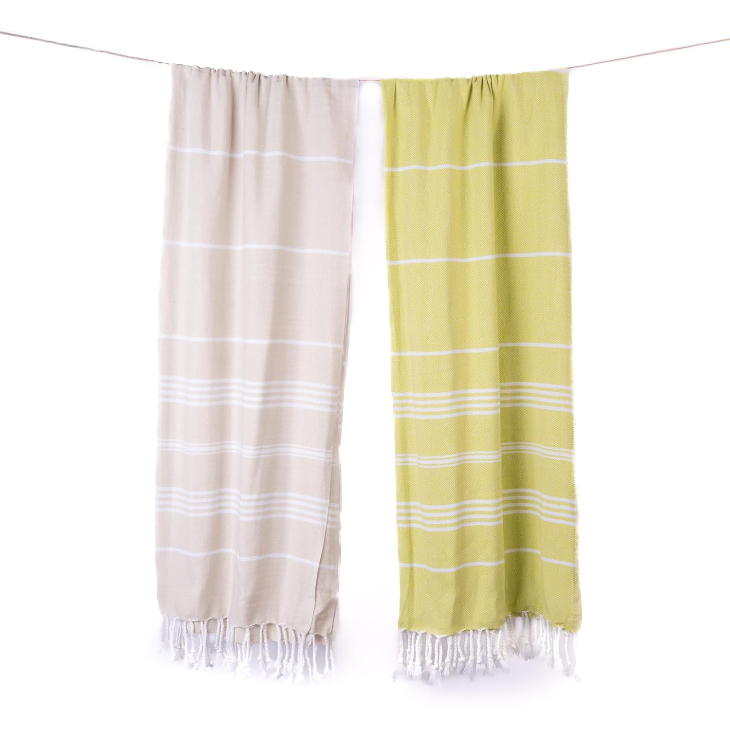 Haber Premium Basic Large Size 100% Cotton Towel 600 Gsm | Soft, Absorbent & Comfortable Quick Dry Bath Towels - Beige & Green (2 Pcs)