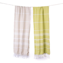 Haber Premium Basic Large Size 100% Cotton Towel 600 Gsm | Soft, Absorbent & Comfortable Quick Dry Bath Towels - Beige & Green (2 Pcs)