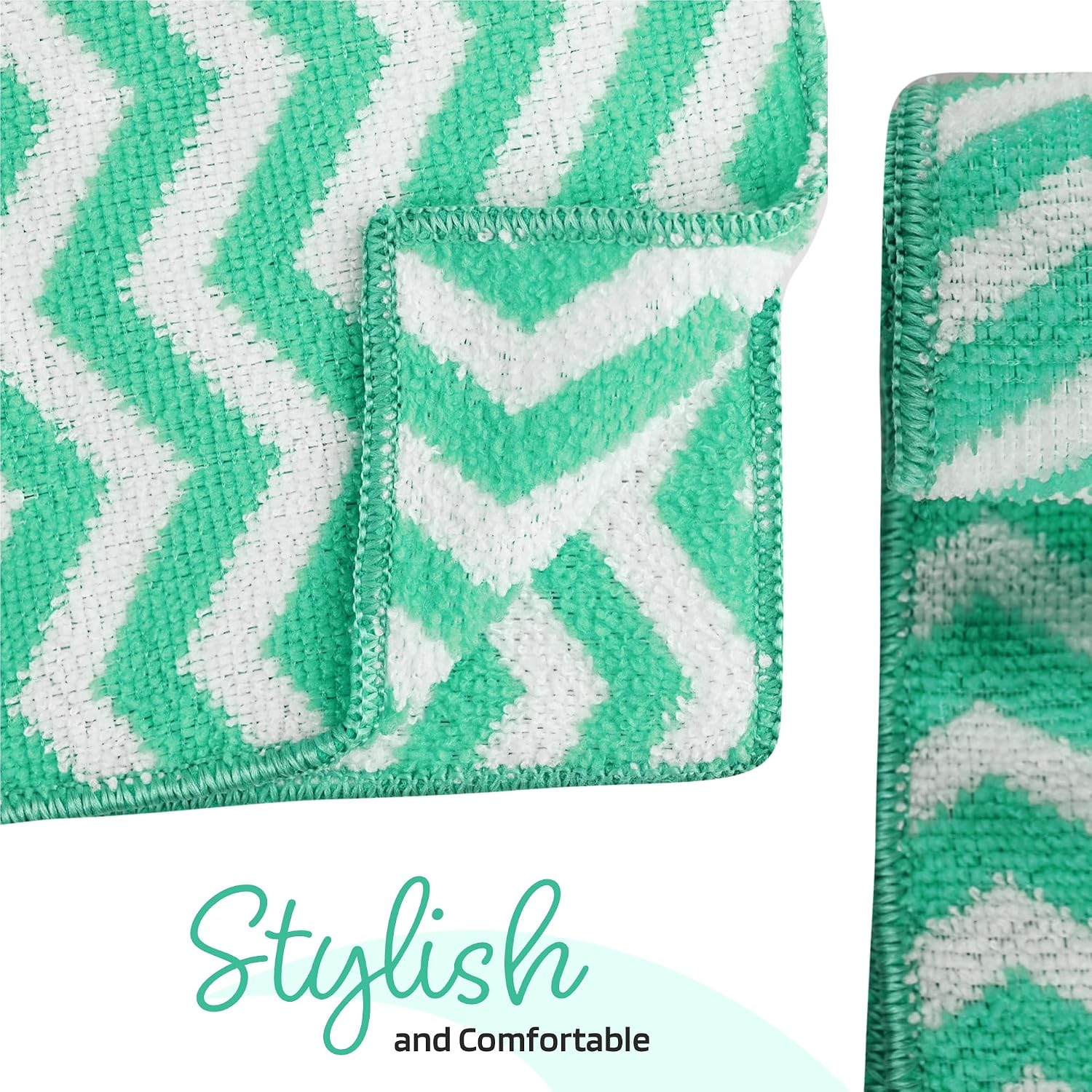 Kuber Industries Super Absorbent & Reusable Microfibre Face Towel 900 Gsm (Zig Zag Green) - Pack Of 6
