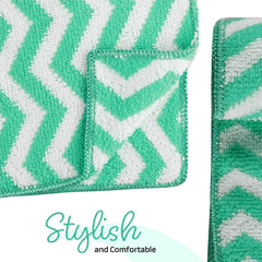 Kuber Industries Super Absorbent & Reusable Microfibre Face Towel 1300 Gsm (Zig Zag Green) - Pack Of 12