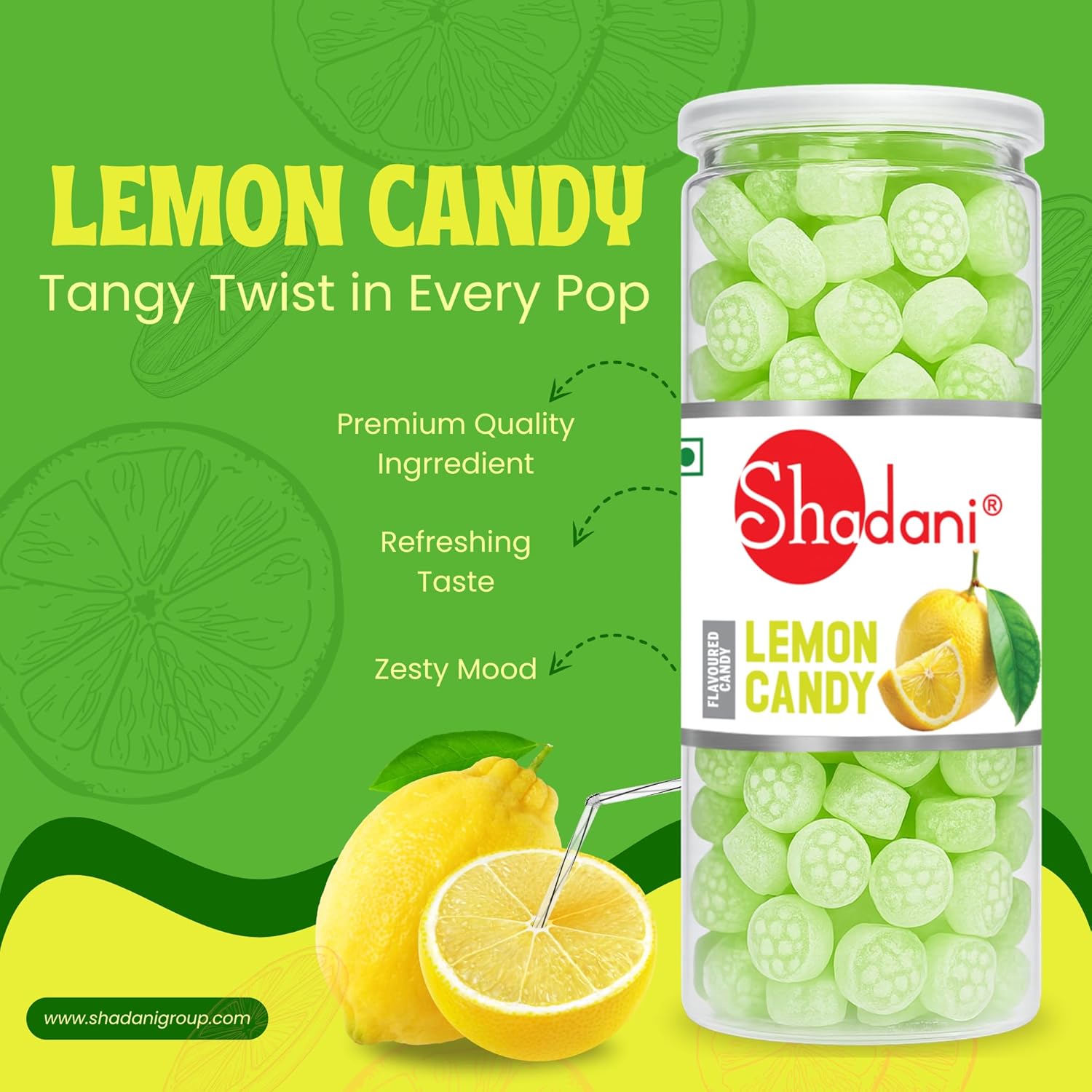 Shadani Lemon Candy 230gm, Tangy Lime Flavored Toffees