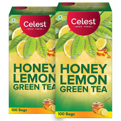 Celest Honey Lemon Green Tea - Pack Of 4 X 100 Enveloped Tea Bags | Helps Boost Metabolism, Zero Calories, Manage Waistline - Green Tea For Weight Loss