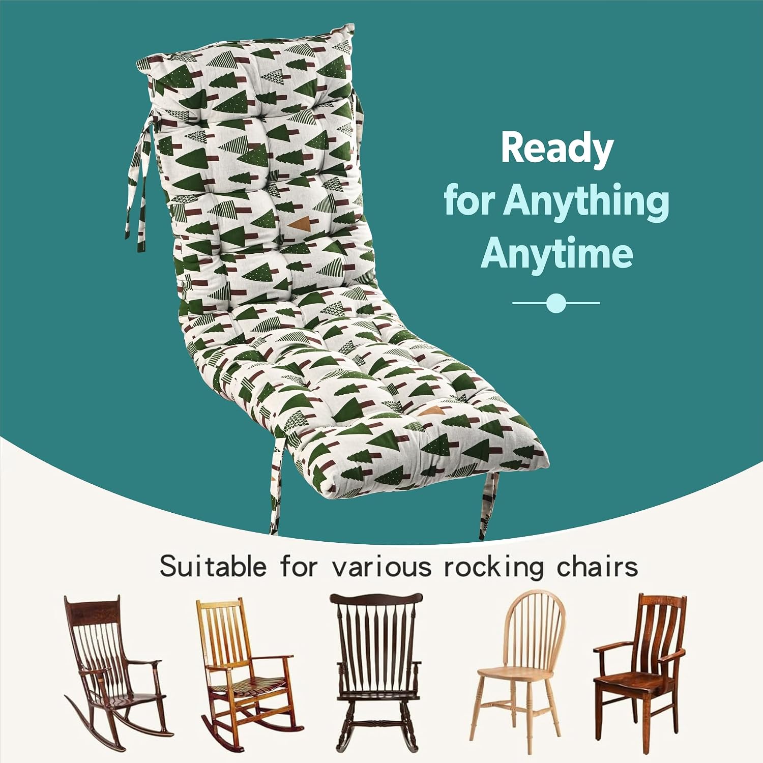 Extra Long Chair Cushion For Comfortable Sitting, Tree Printed - Green - 18 X 48 Inch | Rocking Chairs For Indoor & Outdoor | Cushion For Home, Office | Back Rest Support Cushion With Ties