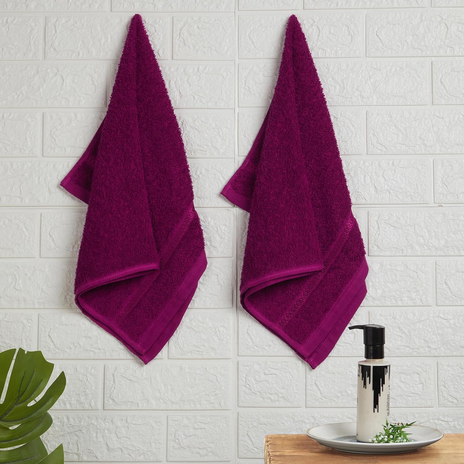 Welspun 100% Cotton Easy Care Hand Towel 400 Gsm | Quick Dry Ultra Soft Hand Towel (Dark Magenta) - Pack Of 2