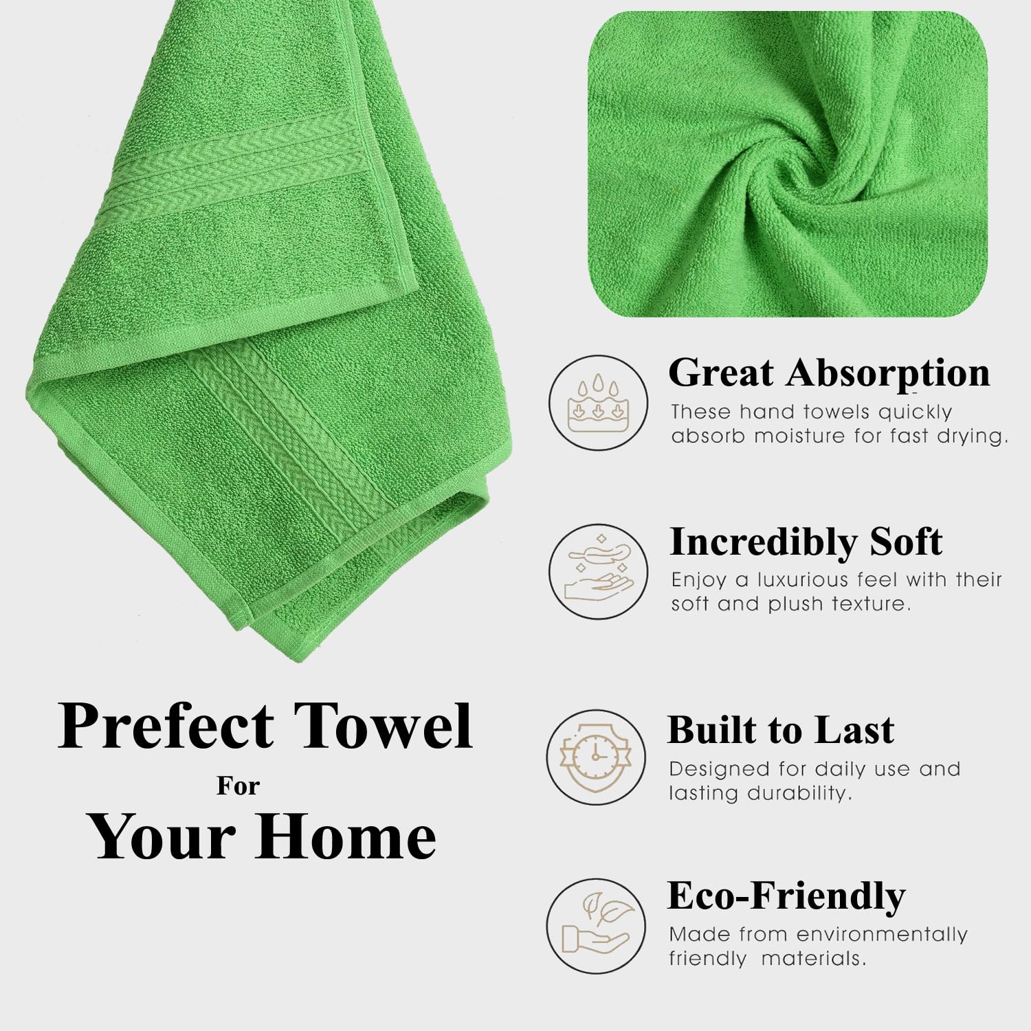 Fresh From Loom Luxury Fur Collection Hand Towel 500 Gsm Napkins Cotton High Absorbency Double Stitched Size (Parrot) - Set Of 4