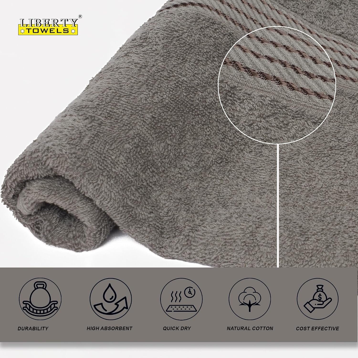 Liberty Towels Medium Size Bath Towel 450 Gsm | Soft, Quick Dry, Super Absorbent Turkish Towel For Bathroom, Gym & Travel (Tango Grey)