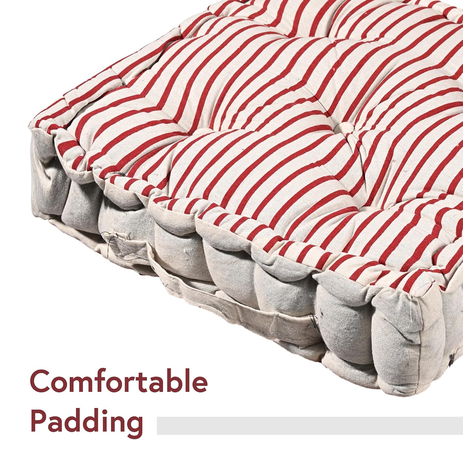 Cotton Chair Cushions Pillow For Sitting, Back Rest, Lining Print - Maroon | Chair Pad For Office Work & Posture Support | Furniture Cushion, Lightweight & Portable, Long Lasting - Pack Of 3
