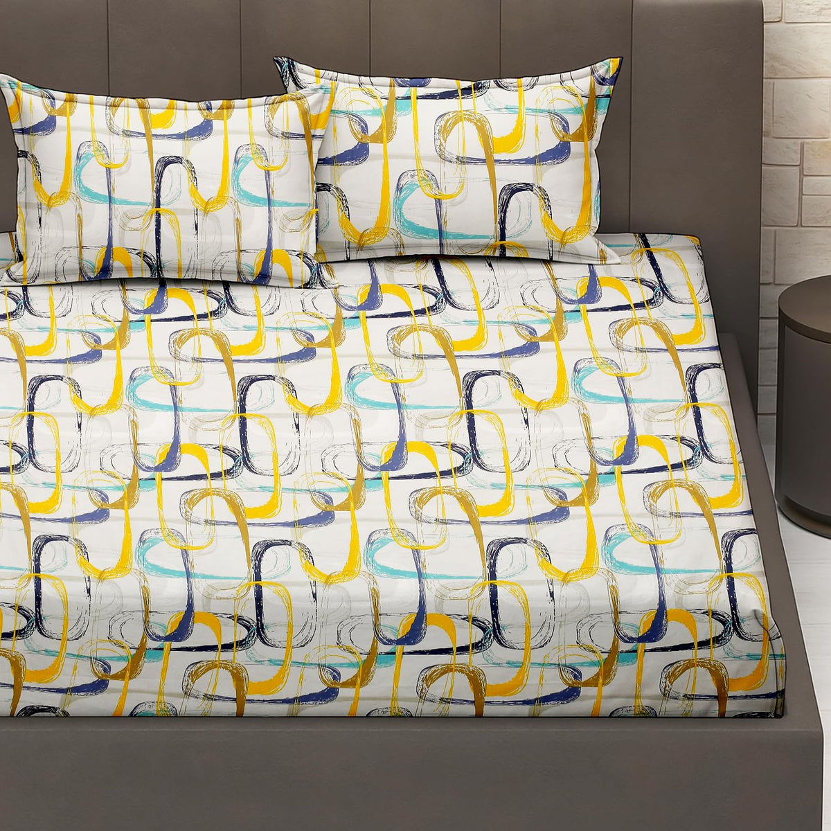 Luxurious Queen Size Bedsheet For Double Bed With 2 Pillow Cover - 90 X 90 Inches, White & Yellow | Perfect For Daily Use, Guest Rooms | Gift For Housewarmings, Weddings
