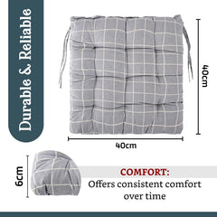 Soft Cotton Chair Cushions For Sitting, Pillow For Office Work Support - Light Grey | Sitting Cushion & Back Rest For Chair | Dori Check Print, Pain Relief, Versatile Usage, Comfortable
