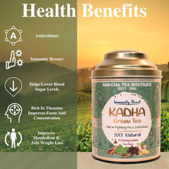San-Cha Kadha Green Tea - 25 Biodegradable Tea Bags | Aids In Fighting Flu & Infections - Environment Friendly & Made In Corn Fiber | Caffeine Free - Blended With Real Herbs & Spices