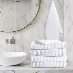 Enchant Home Pure Cotton Waffle Towel 500 Gsm | Lightweight Anti-Microbial & Water Absorbent Soft Touch Quick Drying Hand Towels | White (Pack Of 4)