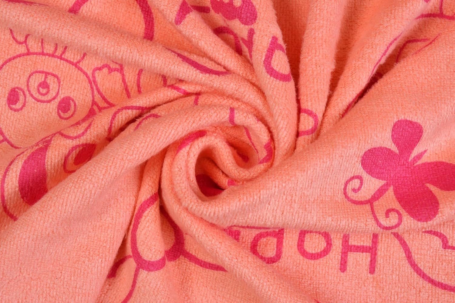 Jbg Home Store Kids Bath Towel 250 Gsm | Premium Microfiber Quick Drying Towels For Babies, Cartoon Print Wash Dry Cloth Towel (Peach Bear) - 1 Pcs
