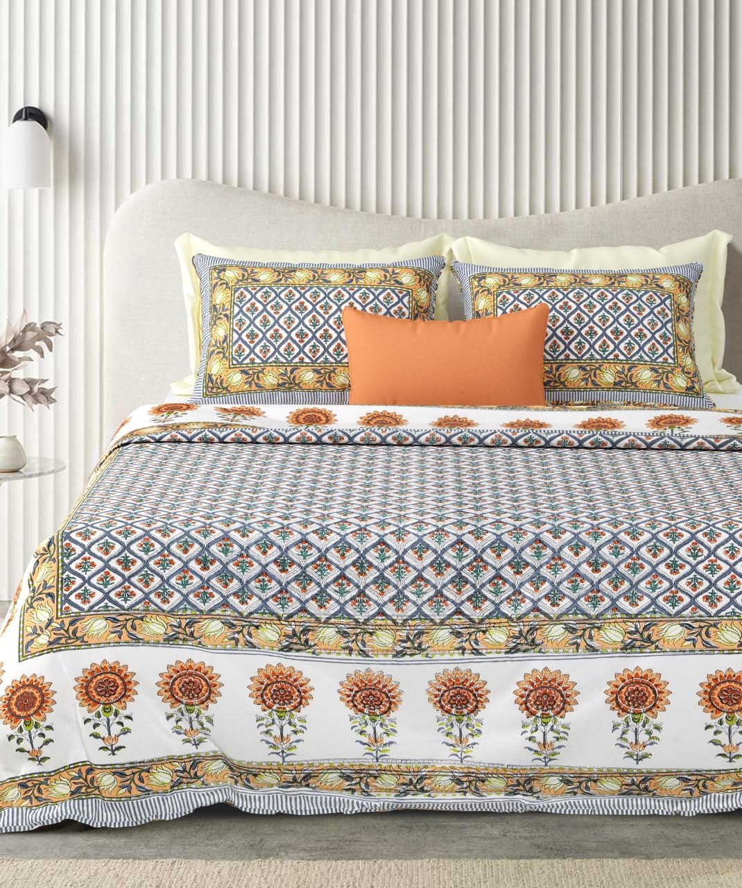Pure Cotton Double Bedsheet For King Size With 2 Pillow Covers | 90 X 108 Inches, Mustard & Yellow | Ultra-Soft & Skin-Safe | Breathable Summer Comfort