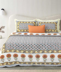 Pure Cotton Double Bedsheet For King Size With 2 Pillow Covers | 90 X 108 Inches, Mustard & Yellow | Ultra-Soft & Skin-Safe | Breathable Summer Comfort