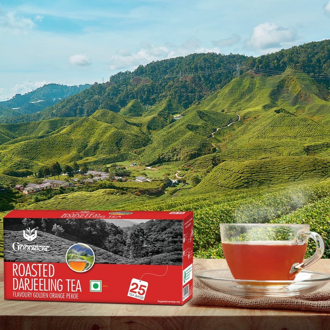 Goodricke Roasted Darjeeling Tea - Pack Of 4 X 25 Tea Bags | Flavoury Golden Orange Pekoe - Premium Black Tea With Rich Taste & Flavor | 100% Pure & Original Long Leaf Chai - Low Caffeine