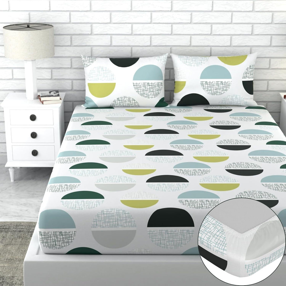 King Size Printed Bedsheet For Double Bed 2 Pillow Cover - 72 X 78 Inches, Grey & Black | All Around Elastic Fitted - Ultra Soft & Breathable
