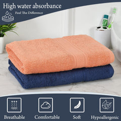 Fresh From Loom Luxury Edition Egyptian 100% Pure Cotton Bath Towel 1200 Gsm | High Water Heavy Soft Dual Stitched Bath Towel (Iris Blue & Salmon) - 2 Pcs