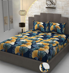 Premium Heavy Cotton Elastic Fitted Bedsheets With 2 King Size Pillow Covers | 72 X 78 Inches, Multicolor - Double Bed With All Around Elastic | 350 Thread Count
