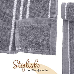 100% Cotton Hand Towel 400 Gsm | Super Soft, Absorbent, Quick Dry Hand Towel (Grey) - Pack Of 2