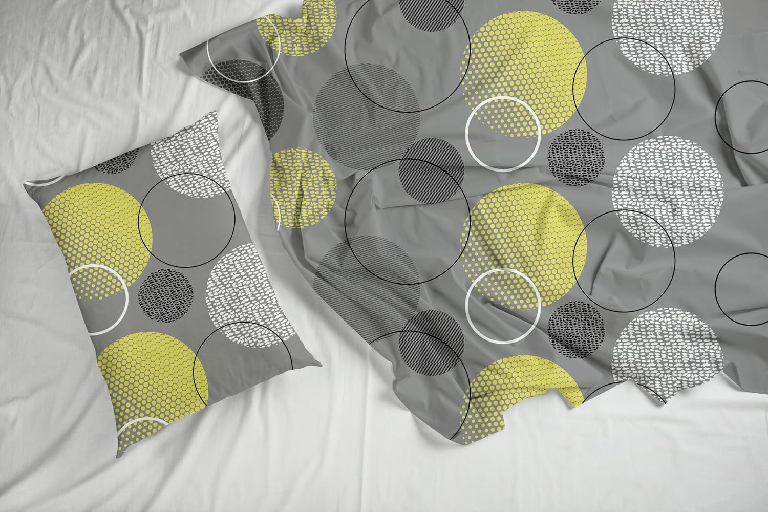 1 Double Bedsheet With 2 Pillow Covers - 88 X 90 Inches, Yellow & Grey | Queen Size Double Bedsheet Cotton | Ideal For Everyday Use
