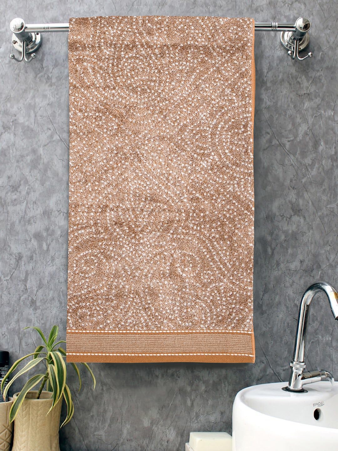 Homefresh Decorative Cotton Bath Towel 500 Gsm | Geometric Pattern Brown & White (Elmer)
