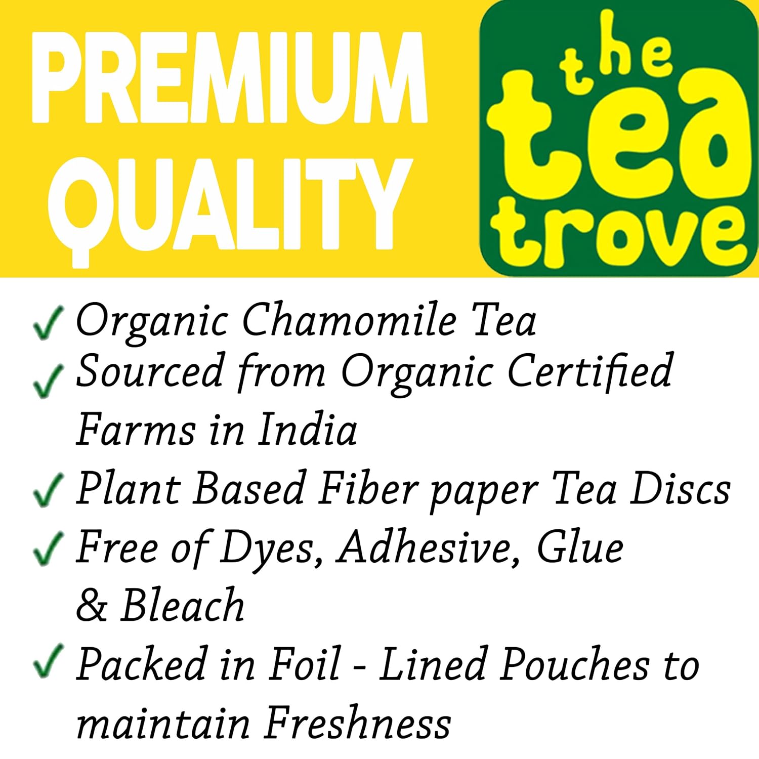 The Tea Trove Organic Chamomile Herbal Tea Bags In Resealable Pouch - 40 Unwrapped Tea Bags | Caffeine Free Chamomile For Sleep & Stress Relief Tea - Steep Hot Or Iced