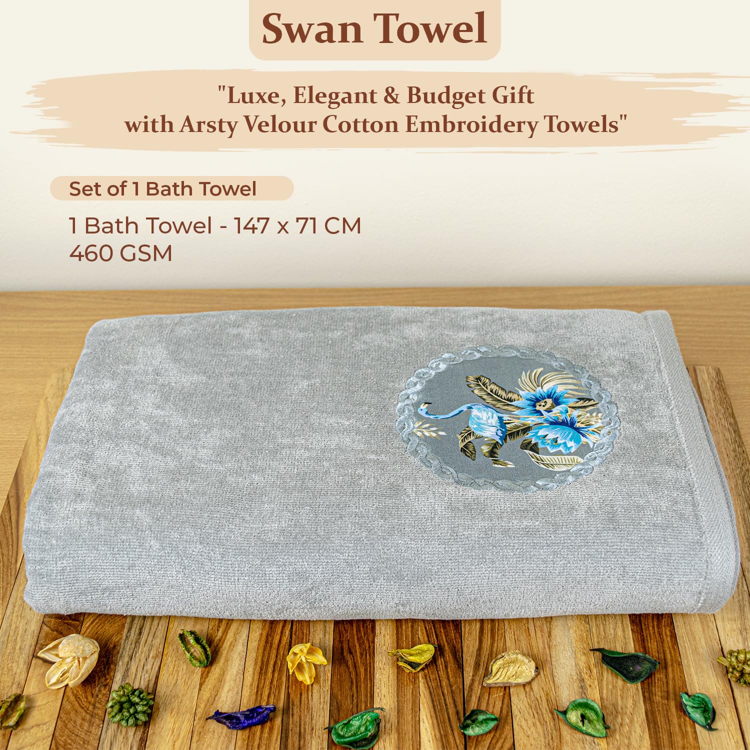 Akiko Home Prima Dream 100% Cotton Bath Towels 450 Gsm | Soft, Absorbent & Durable, Cotton Bath Towel | Pack Of 1 (Grey)