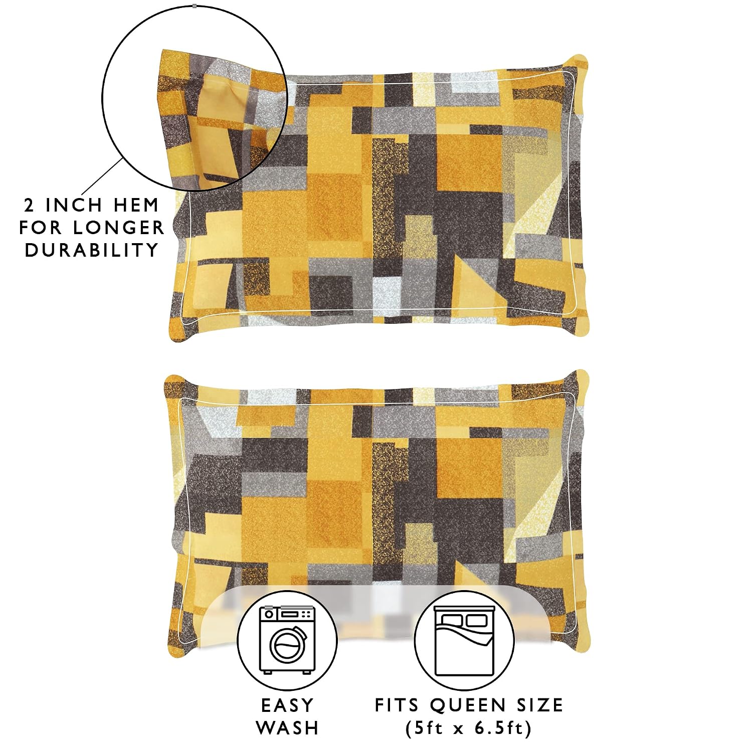 Double Bedsheet With 2 Pillow Covers - Queen Size 88 X 98 Inches, Mustard & Grey | Perfect For Home Decor & Gifting | 4 Pcs Bedding Set