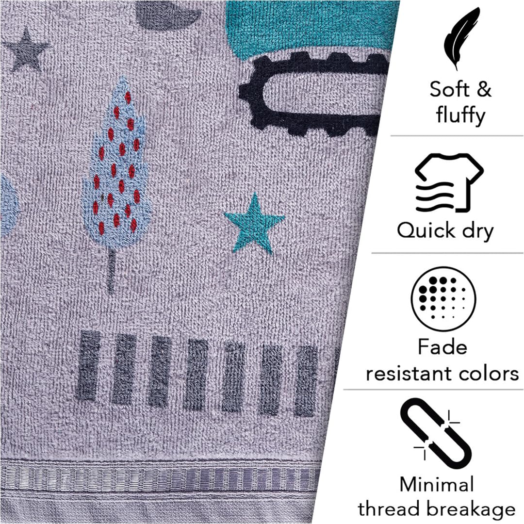 Rangoli 100% Cotton Kids Bath Towel 400 Gsm | Super Soft & Highly Absorbent, Anti-Bacterial & Anti-Odour, Multipurpose Towels (Grey)