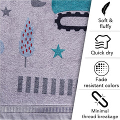 Rangoli 100% Cotton Kids Bath Towel 400 Gsm | Super Soft & Highly Absorbent, Anti-Bacterial & Anti-Odour, Multipurpose Towels (Grey)