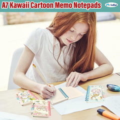 Cute Mini Spiral Notebooks, A7 Kawaii Cartoon Memo Notepads, 80 Sheets, 160 Pages Each