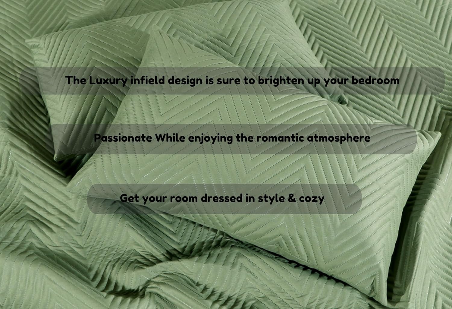 Luxurious Bedsheet For Double Bed With 2 Pillow Cover + 2 Cushion Cover - 90 X 100 Inches, Green | All Weather 5 Pcs Glace Cotton Ultrasonic TC - 280