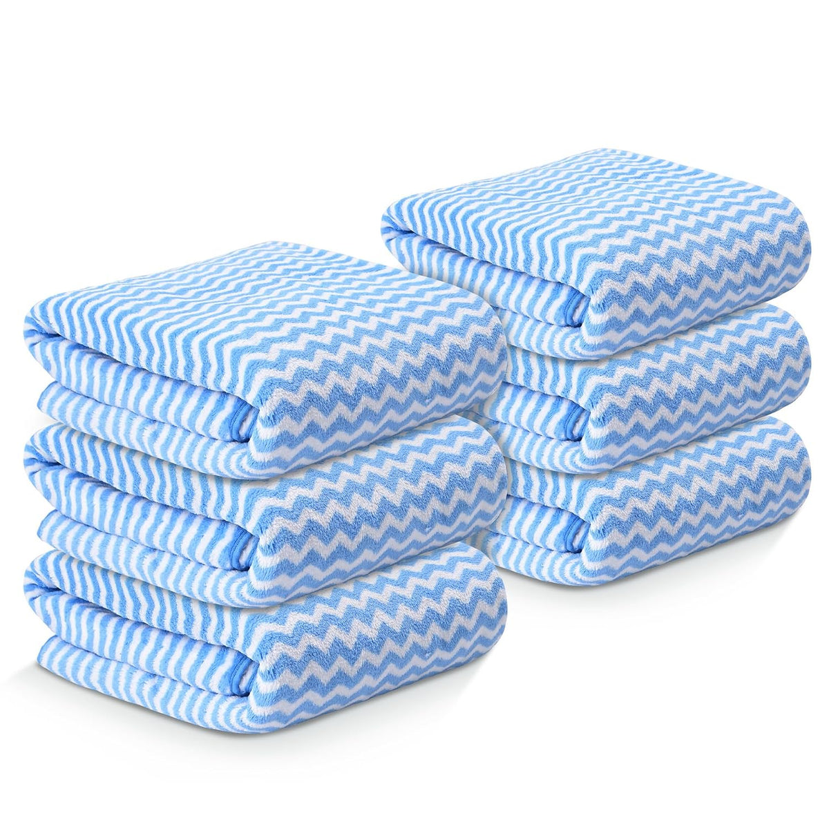 Kuber Industries Microfiber Bath Towel 2100 Gsm | Large Size Soft Quick Dry & Absorbent Shower Bath Towel (Zig Zag - Blue)- Pack Of 6