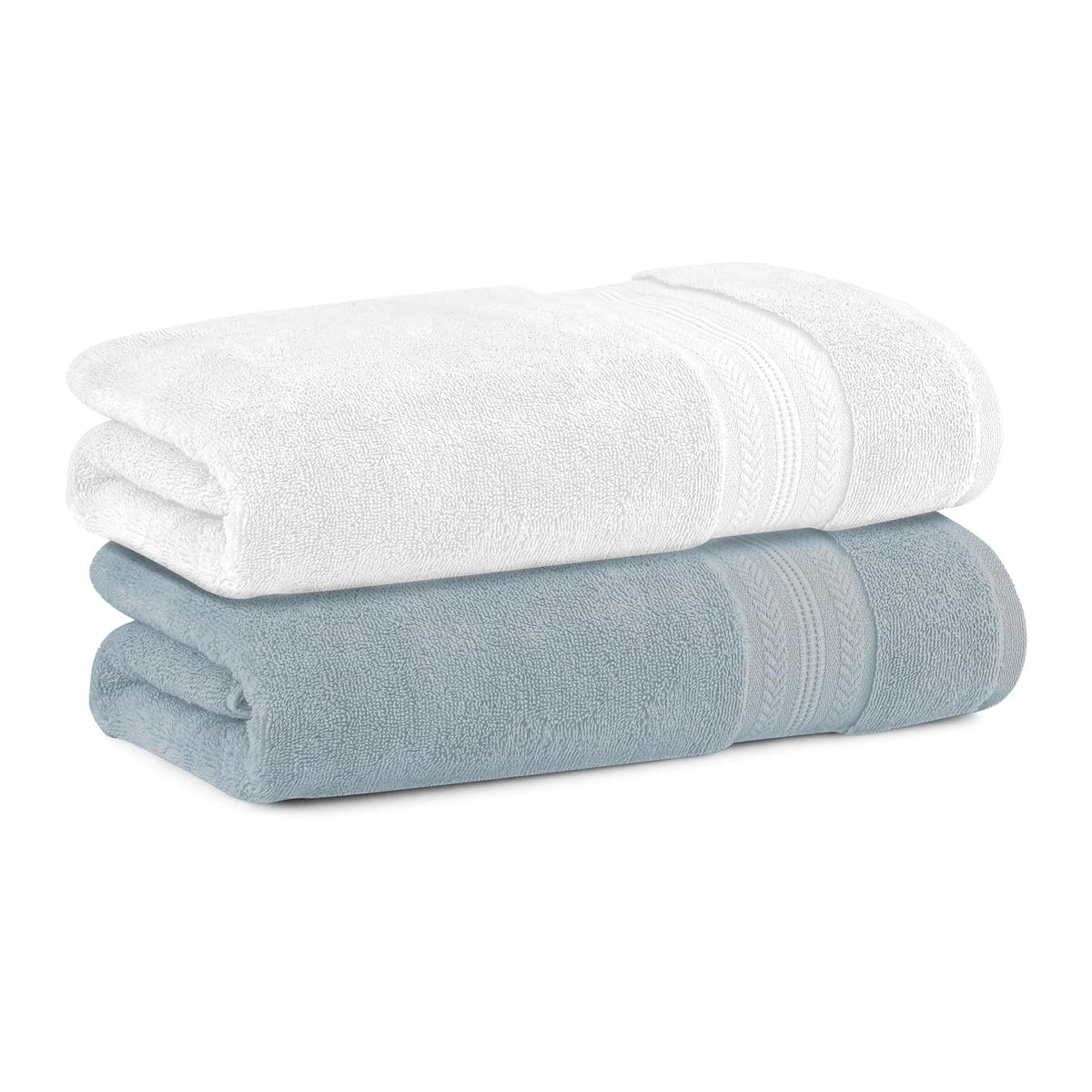 Himeya Bamboo Bath Towel 1200 Gsm | Ultra Absorbent 3x Softer Than Cotton Towels | Pack Of 2 - Steel Blue & White