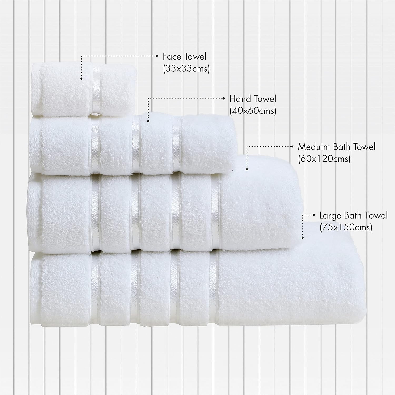 Spread Spain Roman 100% Cotton Bath Towel 600gsm | Super Absorption Quick Dry Large & Small Towel Set - White (Set Of 4)