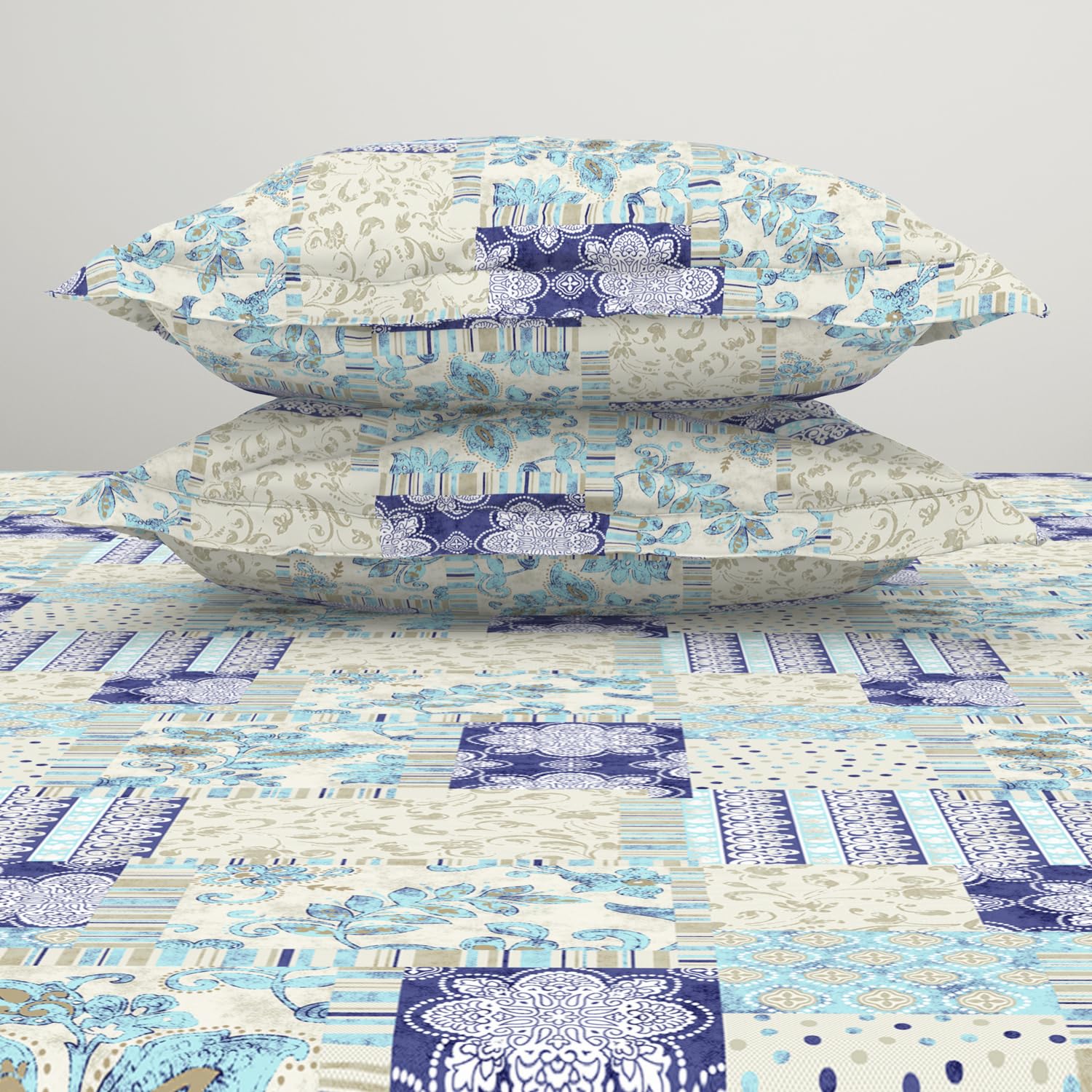 King Size Double Bedsheet 2 Matching Pillow Cover - 108 X 108 Inches, Multicolor | Durable & Long Lasting Wrinkle Resistant Fabric - All Season Comfort