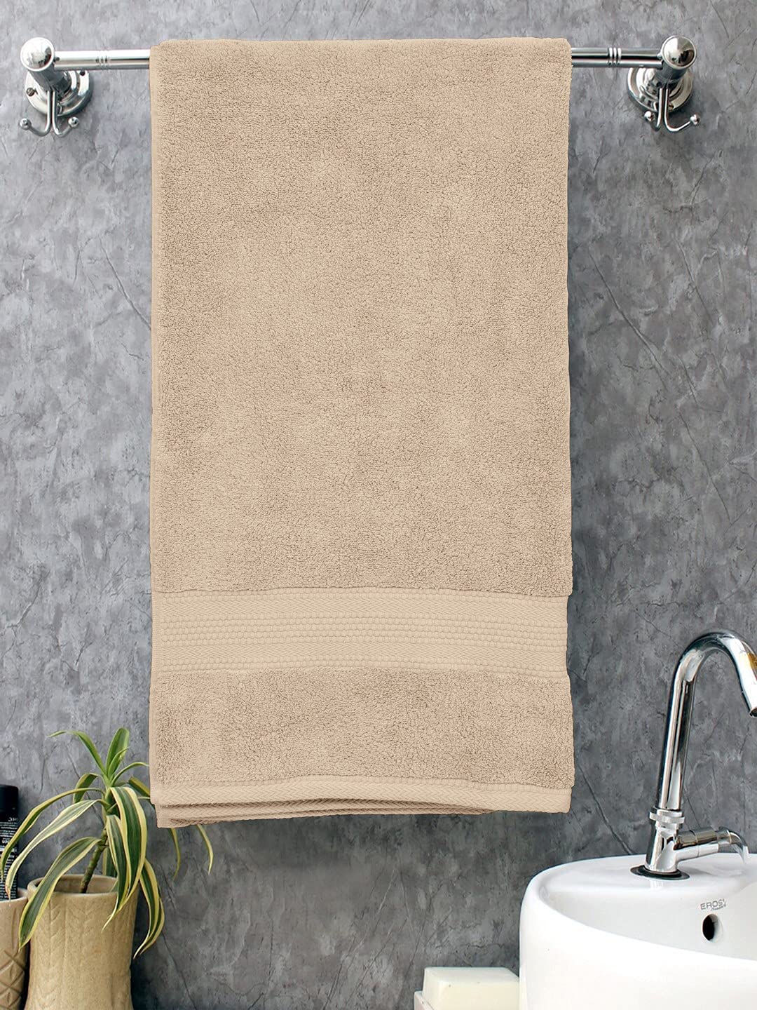 Bombay Dyeing Super Ultrx Zero Twist Plain Dyed Cotton Bath Towel 650 Gsm (Flax)