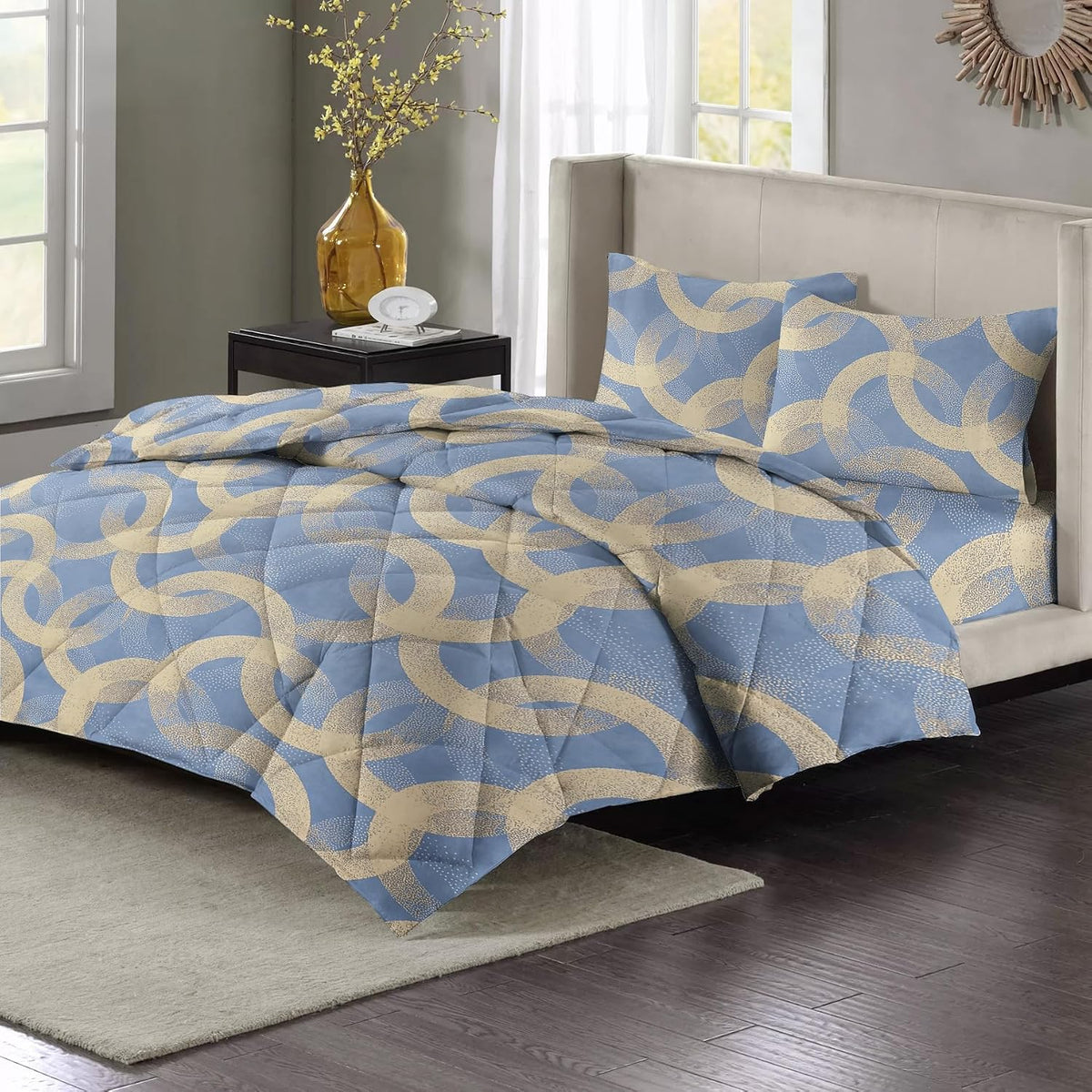 Bedding Set 1 Double Bedsheet, 2 Pillow Covers With 1 Comforter | 90 X 100 Inches, Grey & Beige | Perfect For Queen Bed Durable & Wrinkle Free - All Season Bedding