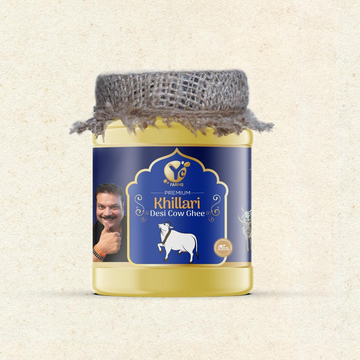 Pure Khillari Desi Cow Ghee By Y C Farms | Natural & Healthy Fragrance Belona Cow Ghee Perfect For Dishes | (330ml) 11.1 Ounce | Jar Pack