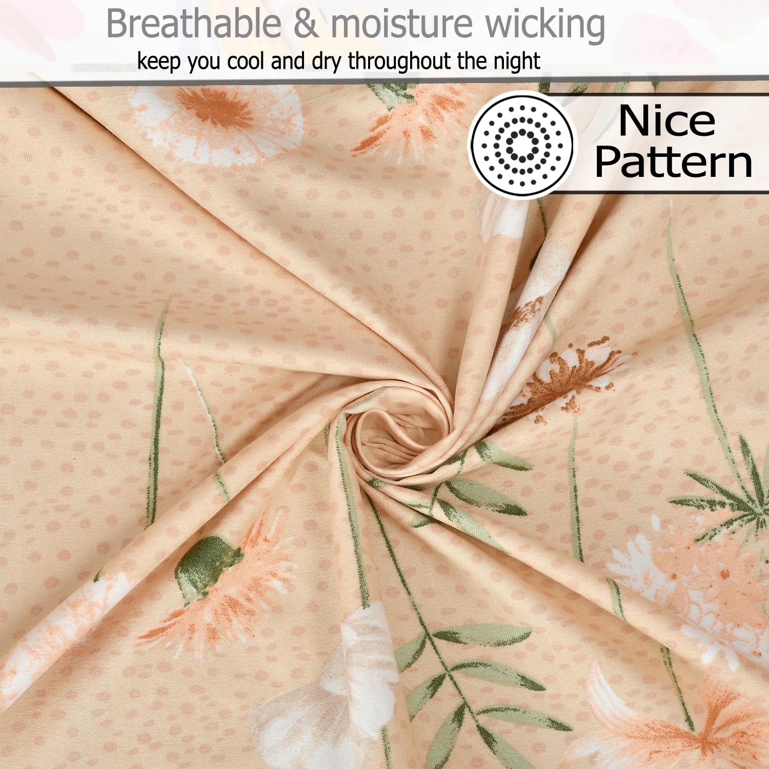 Soft Cotton Single Size Bedsheet With 1 Pillow Cover | 60 X 90 Inches, Cream | Anti-Fade Printed Design | 200 Thread Count
