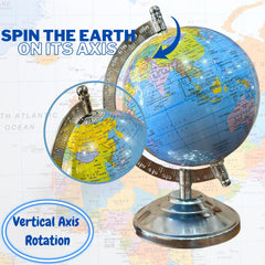 Educational World Globe 5 Inch With Heavy Steel Base, Political Globe For Home & Office Decor, For Kids & Students Learning, World Globe With Steel Arc, Pack Of 1