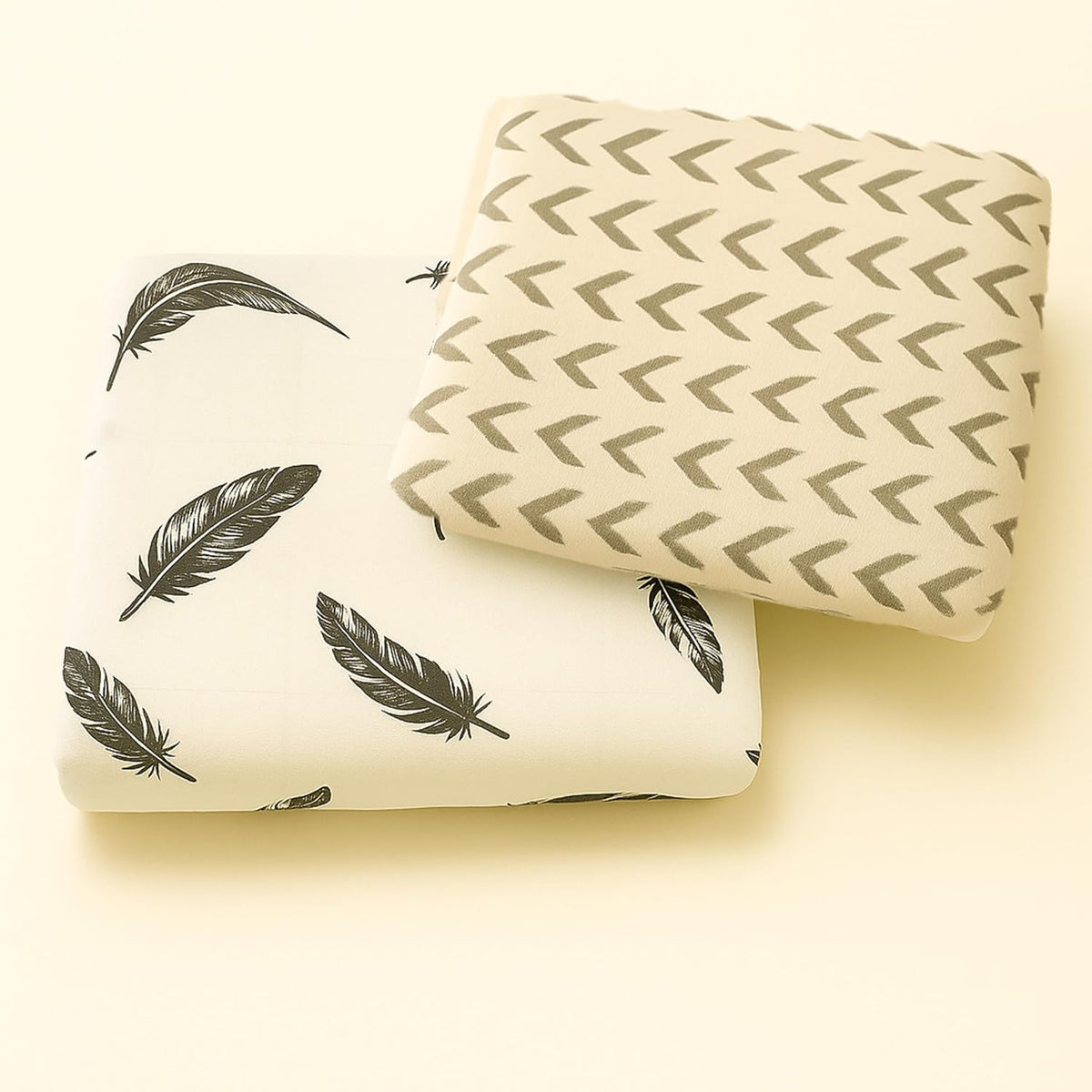 Organic Cotton Muslin Baby Bath Towel 200 Gsm | Cotton Cloth Premium Baby Washable Reusable, Absorbent, Extra Soft (Grey Wing & Half Zig Zag)- Pack Of 2