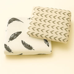 Organic Cotton Muslin Baby Bath Towel 200 Gsm | Cotton Cloth Premium Baby Washable Reusable, Absorbent, Extra Soft (Grey Wing & Half Zig Zag)- Pack Of 2