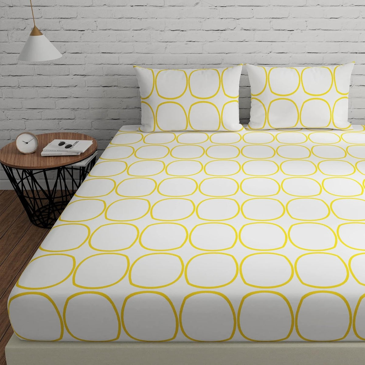 Bedsheet For Double Bed King Size With 2 Pillow Covers - 108 X 108 Inches, White & Yellow | Beautiful Bedsheets Are Perfect Gifting For Festivals
