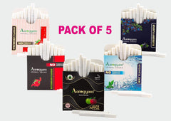Aarogyam Herbals Tobacco & Nicotine Free Herbal Flavor Cigarette For Relieve Stress - Double Apple, Mint, Blueberry, Watermelon, Strawberry Flavour - Pack Of 5 50 Sticks