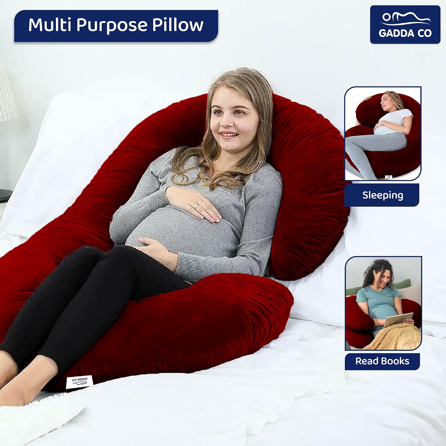 Pregnancy Pillows For Sleeping, C-Shape, Full Body Pillow & Maternity Support, Maroon | For Back, Hips, Legs, Belly | For Pregnant Women With Removable, Washable Velvet Cover, Soft Pillow