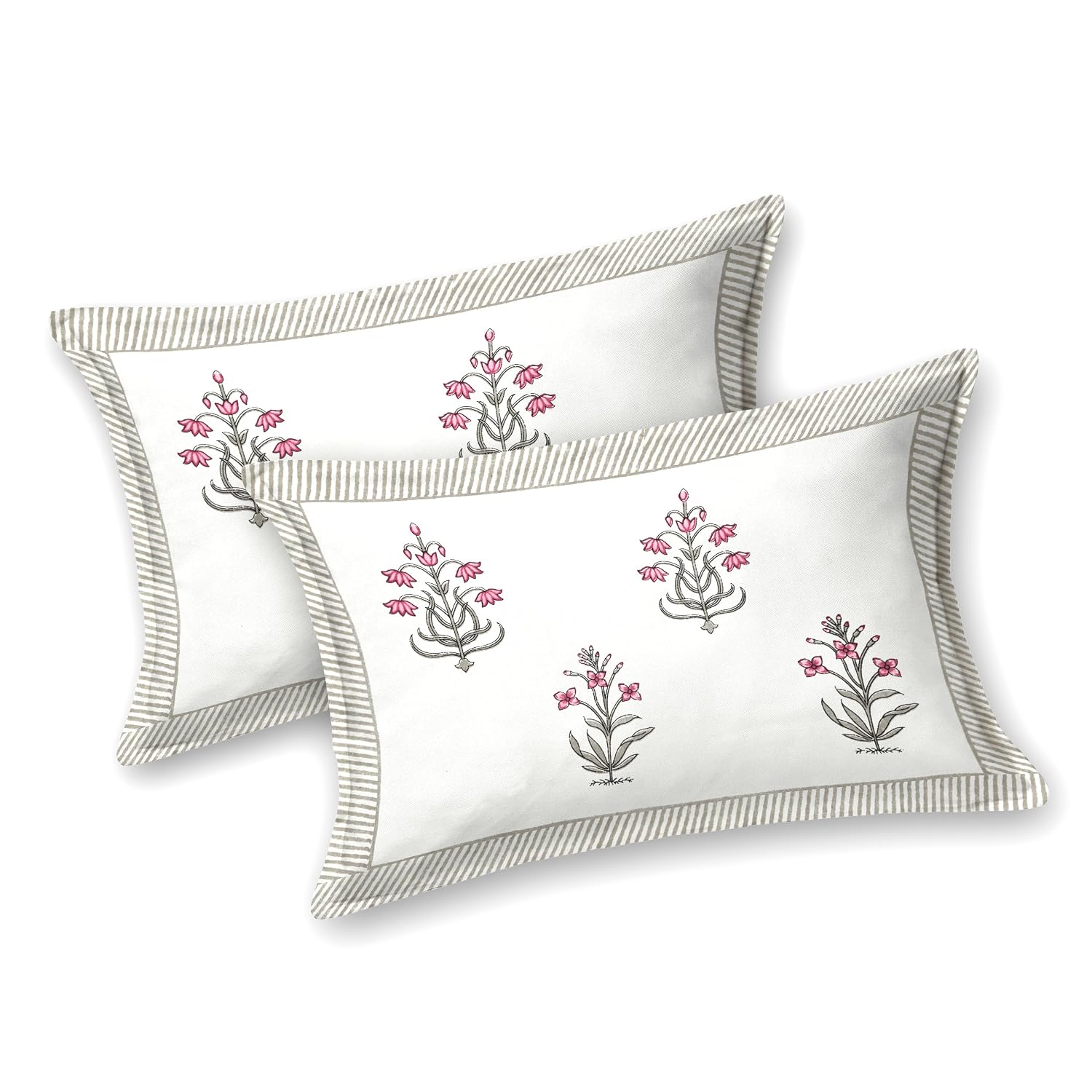 Pure Cotton King Size Bedsheet 2 Matching Pillow Covers | 100x108 Inches, Pink & White | Traditional Jaipuri Printed Bedsheet | Ideal Wedding Gift, Housewarming, Special Occasion Surprise